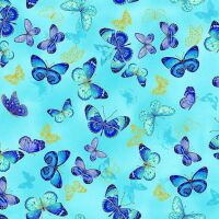Escapade, Flying Metallic Butterflies, Aqua