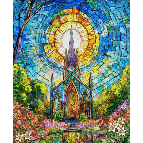 Faith In Full Color,Turquoise/Multi Stained Glass Church